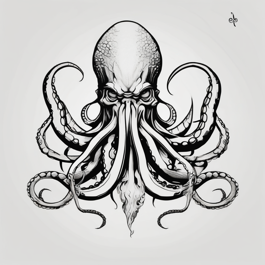 Octopus krake monster pulling Poseidon with his trident, diseño de tatuaje Minimalista generado con IA