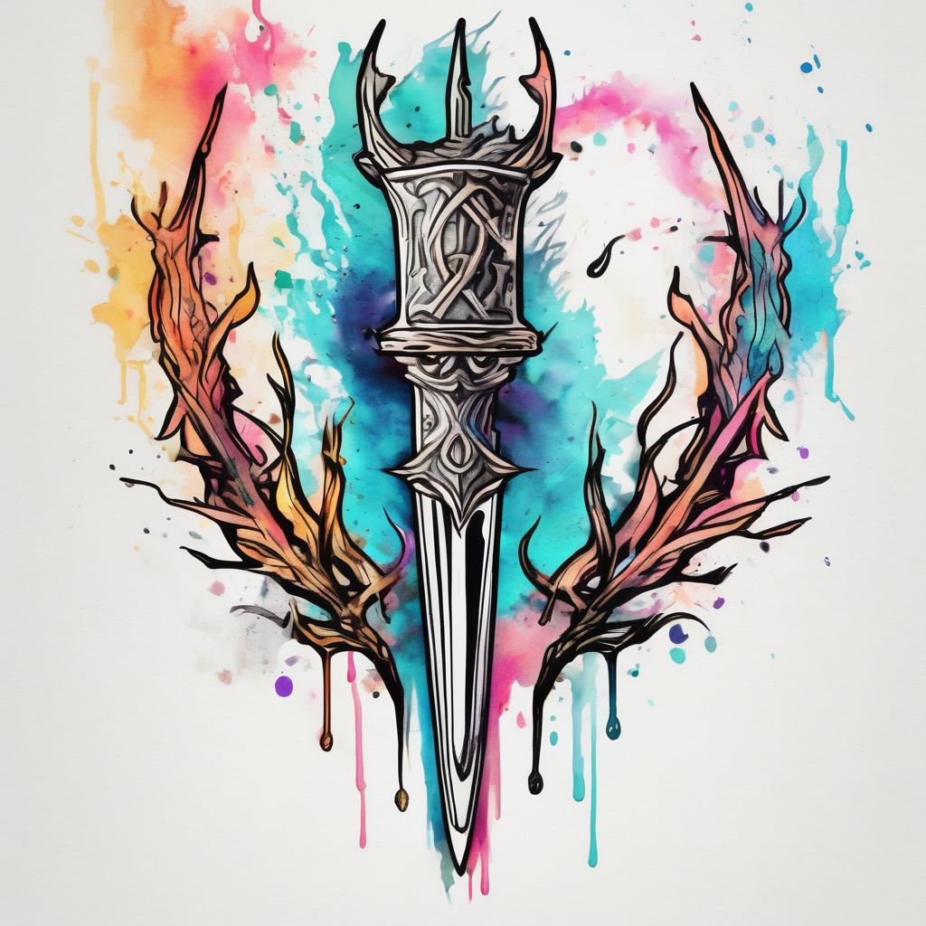 Zeus lighting and poseidons fork, diseño de tatuaje Acuarela generado con IA