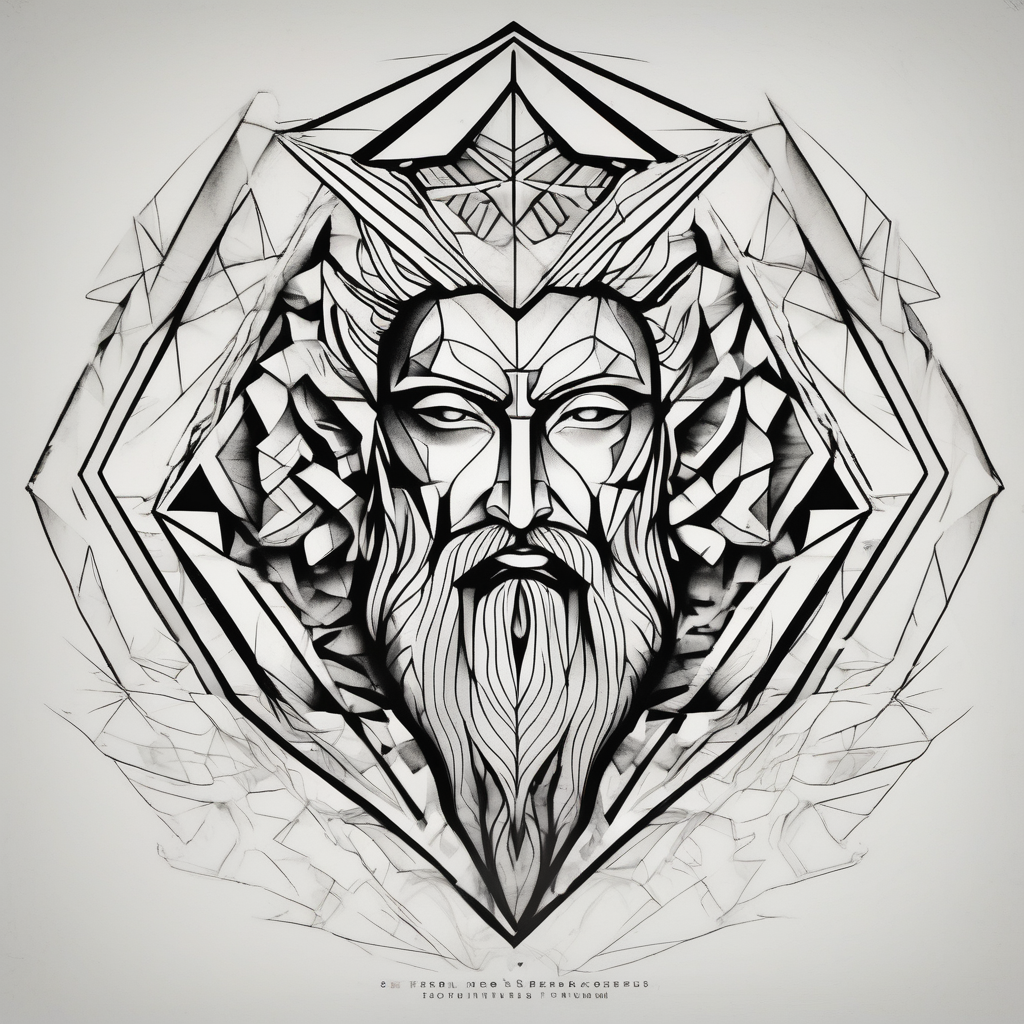 Poseidon, water, war, February, diseño de tatuaje Geométrico generado con IA