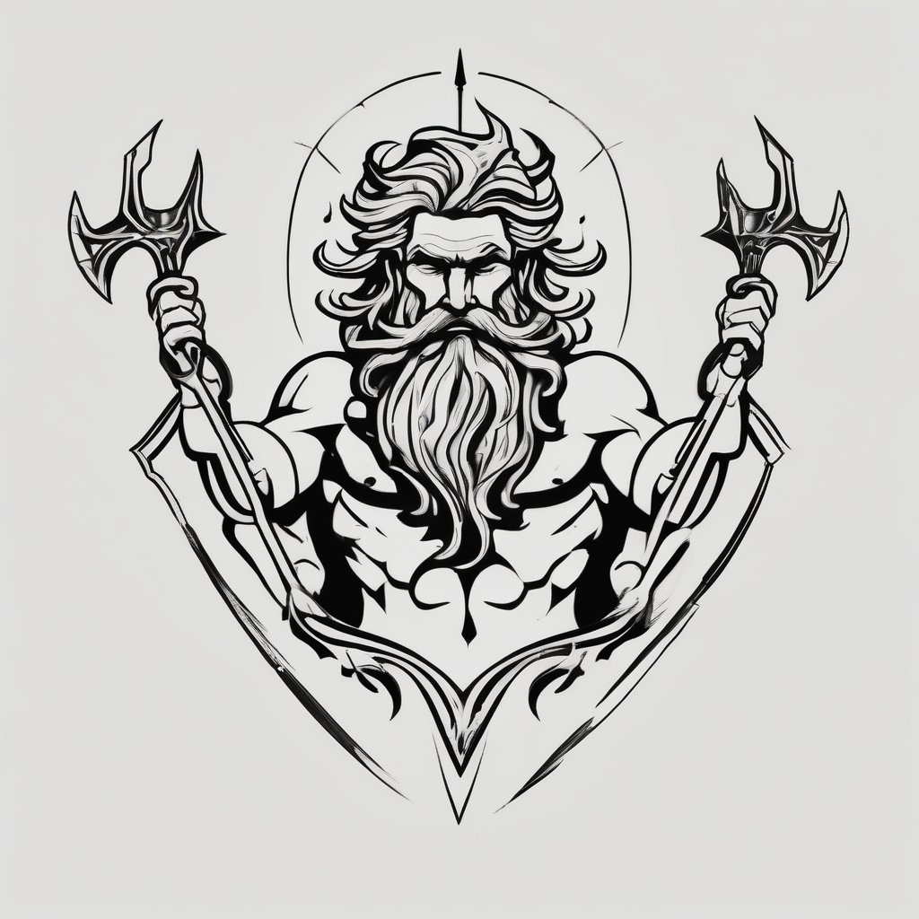 poseidon with mechanic trident and mechanic arm, diseño de tatuaje Minimalista generado con IA