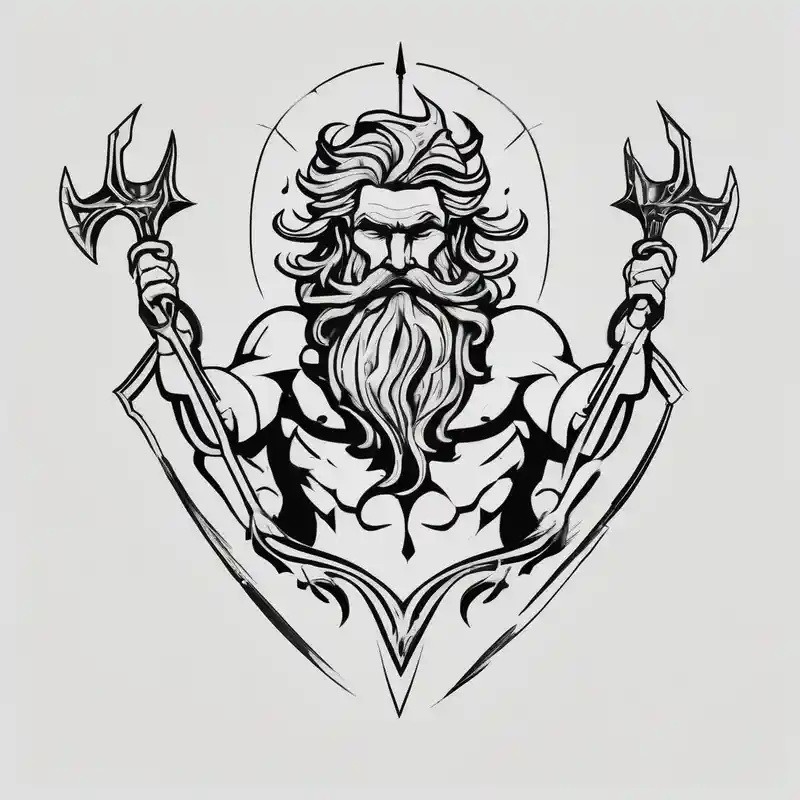 poseidon with mechanic trident and mechanic arm