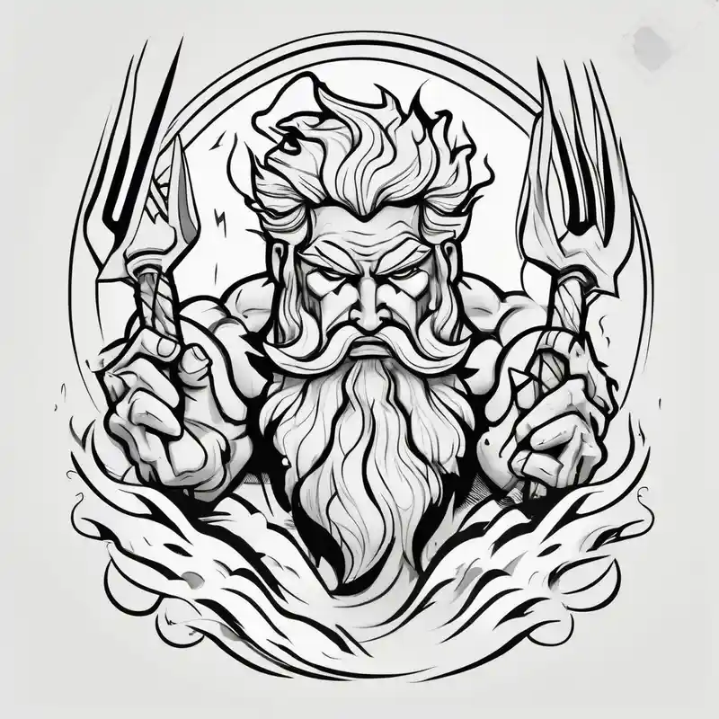 Zeus lighting and poseidons fork – Caricatura, Colores vivos
