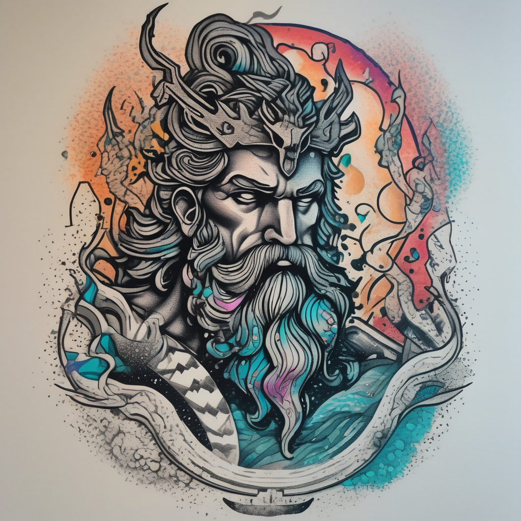 mechanic poseidon, diseño de tatuaje Dotwork generado con IA