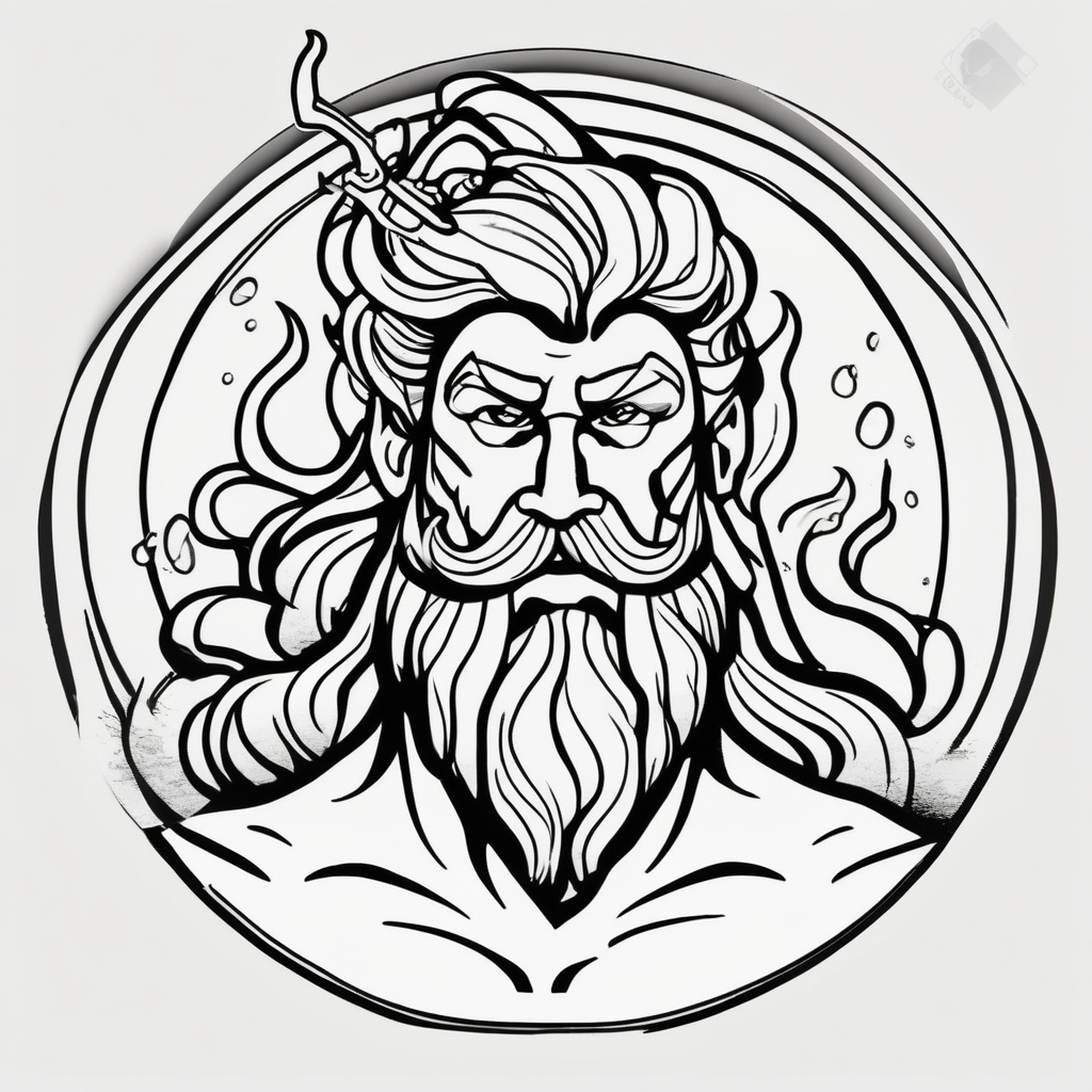 Poseidon, diseño de tatuaje Cartoon generado con IA