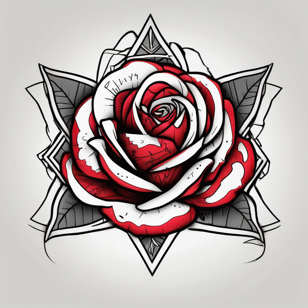 XII•XXX•MCMLXIX underneath a red rose red-ink, design de tatouage Cartoon généré par IA