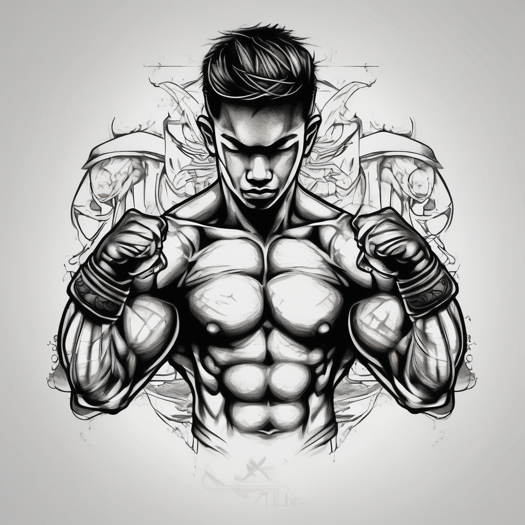 A simple tattoo that is placed on the upper back of a male. It should represent muay thai ribs-male(AIが生成したリアリズムスタイルのタトゥーデザイン)