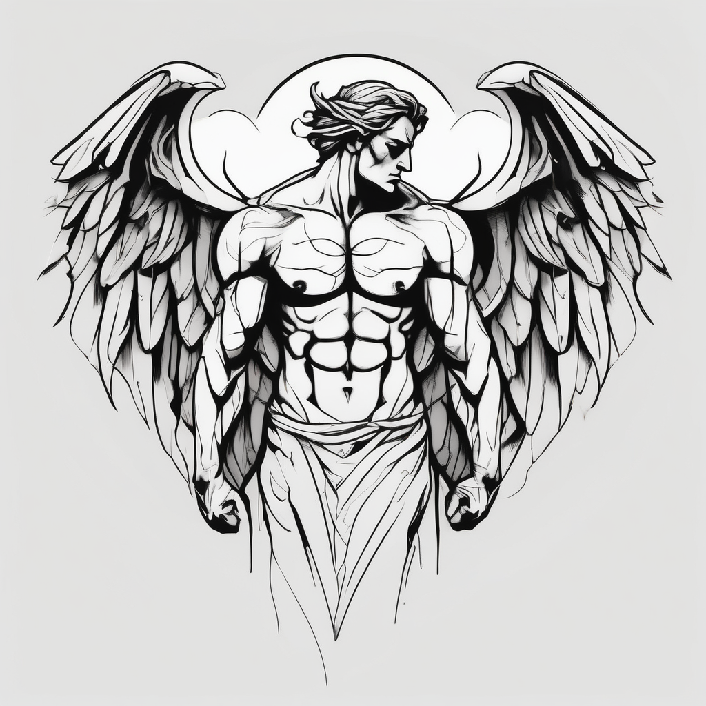 male muscular greece fallen angel ribs-male, design de tatouage Minimaliste généré par IA