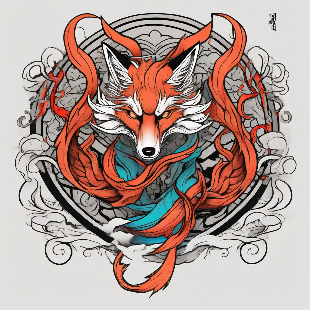 male nine tail fox ribs-male(AIが生成した和彫りスタイルのタトゥーデザイン)