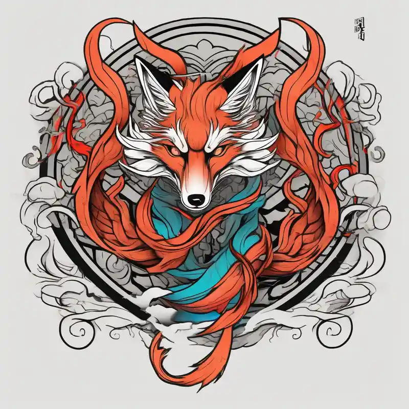 male nine tail fox – 和彫り, カラフル