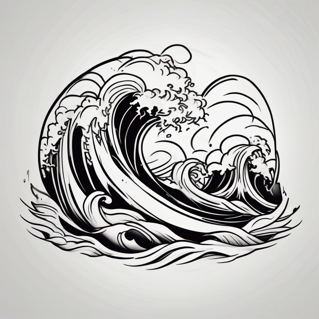 rib tattoo, stormy, waves and storm like ribs-male(AIが生成したカートゥーンスタイルのタトゥーデザイン)