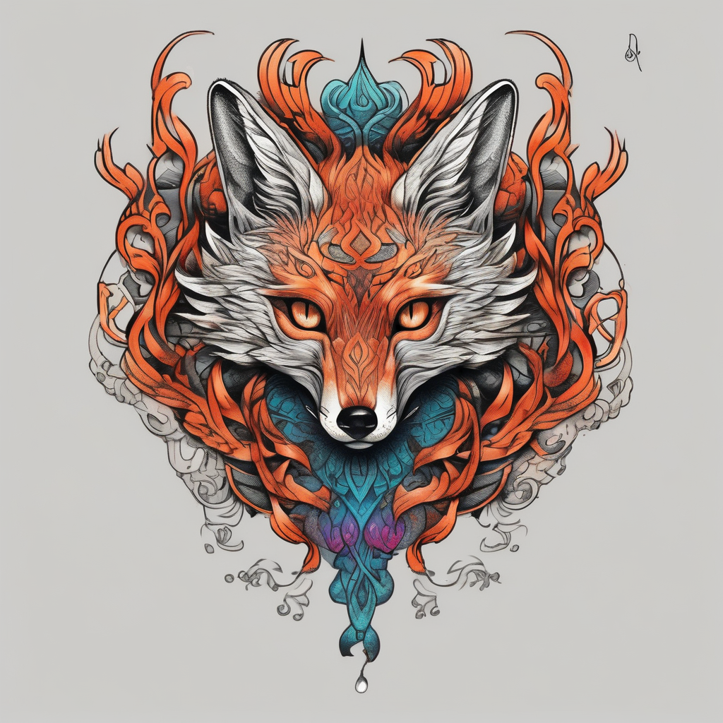 male nine tail fox ribs-male(AIが生成したドットワークスタイルのタトゥーデザイン)