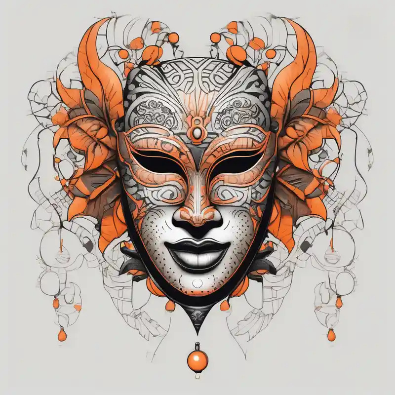 Laughing Male masquerade mask with orange and black circles