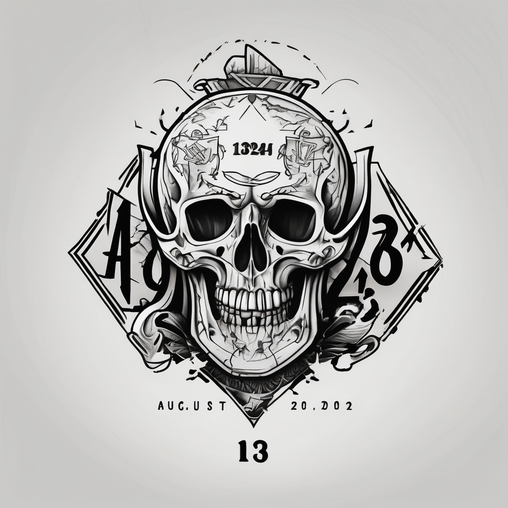 Simple rip tattoo with the date August 13,2024 involving poker, AI-generated Sketch tattoo design