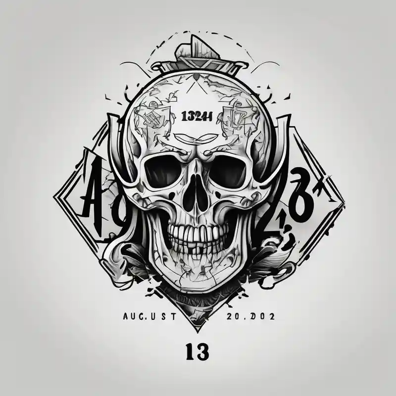Simple rip tattoo with the date August 13,2024 involving poker – Sketch, Black and white