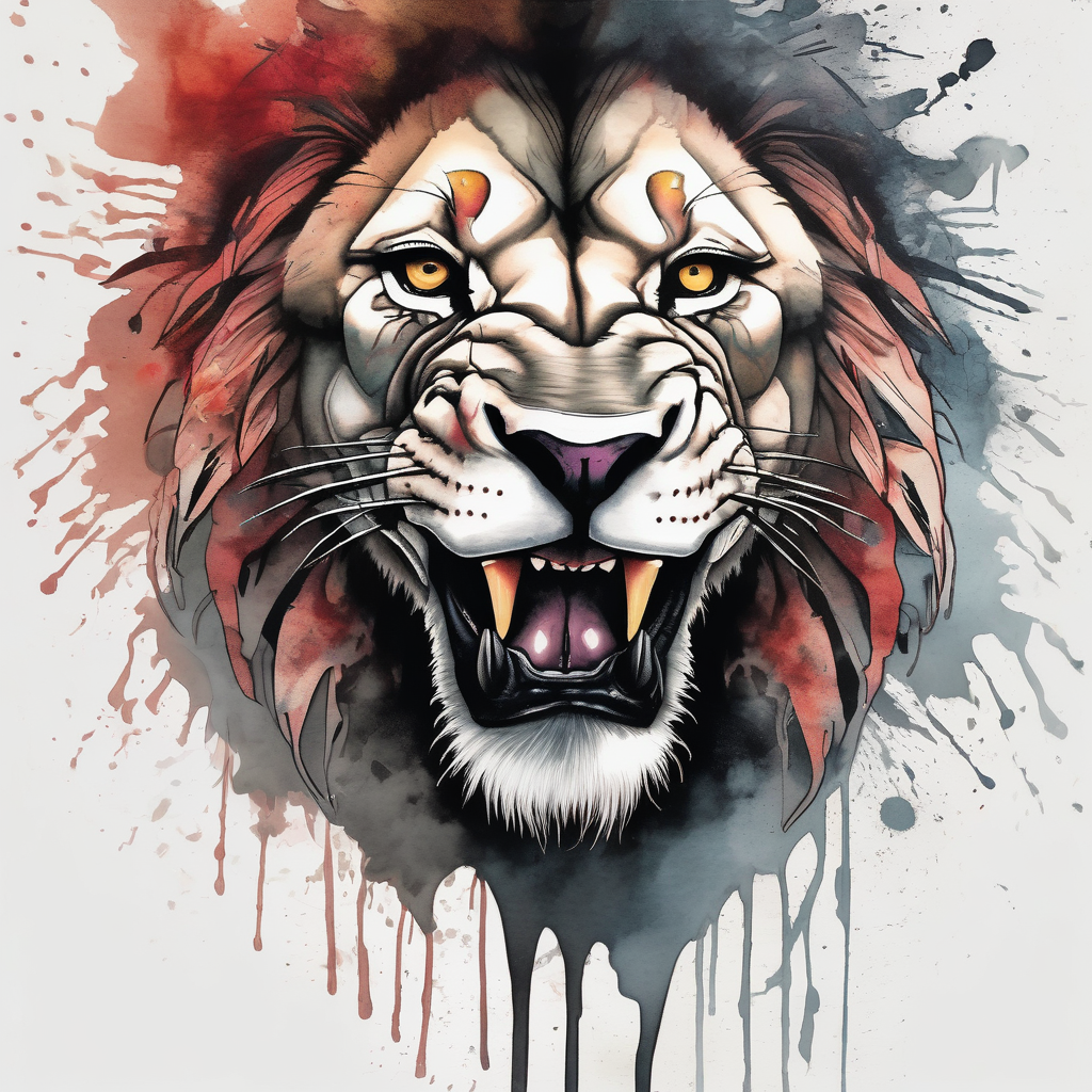 hari singh nalwa rips lion mouth, design de tatouage Aquarelle généré par IA