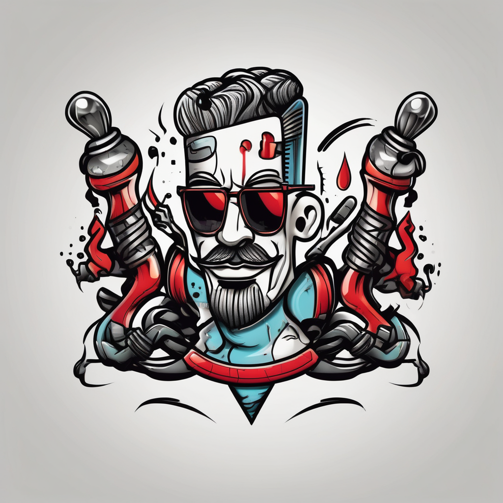 Barber machine rotary-machine, AI-generated Cartoon tattoo design