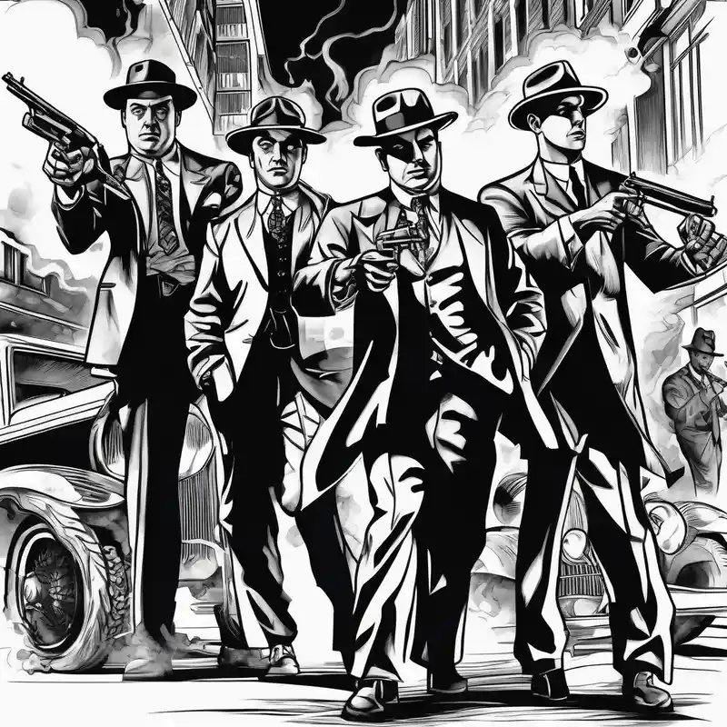 sketch style Street Life Tattoo Ideas in 2025 & free generation about untouchables style gangsters fighting on a 1930s city street and Al capone
