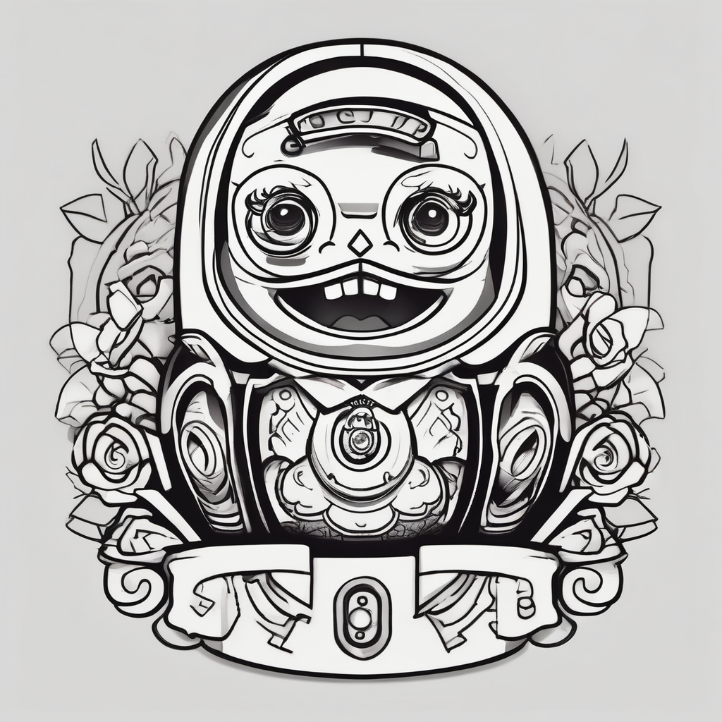 matryoshka with machine gun rotary-machine, AI-generated Cartoon tattoo design