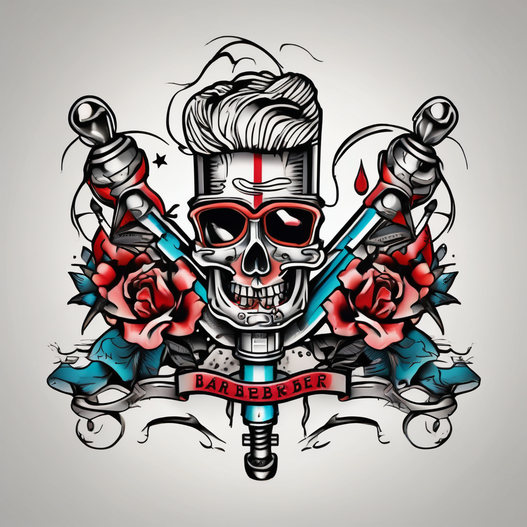 Barber machine rotary-machine, AI-generated Old School tattoo design