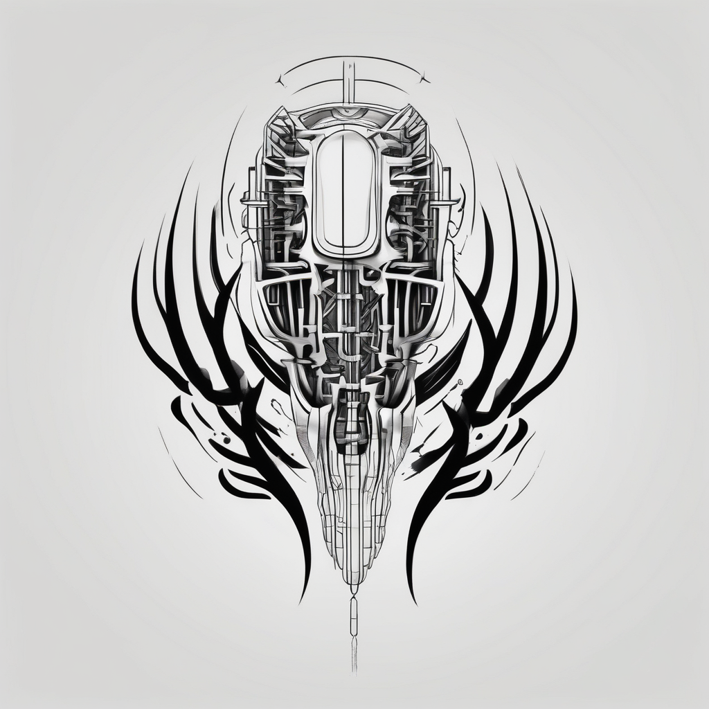 bionic machine architecture electronic design on ribcage rotary-machine, AI-generated Minimalist tattoo design