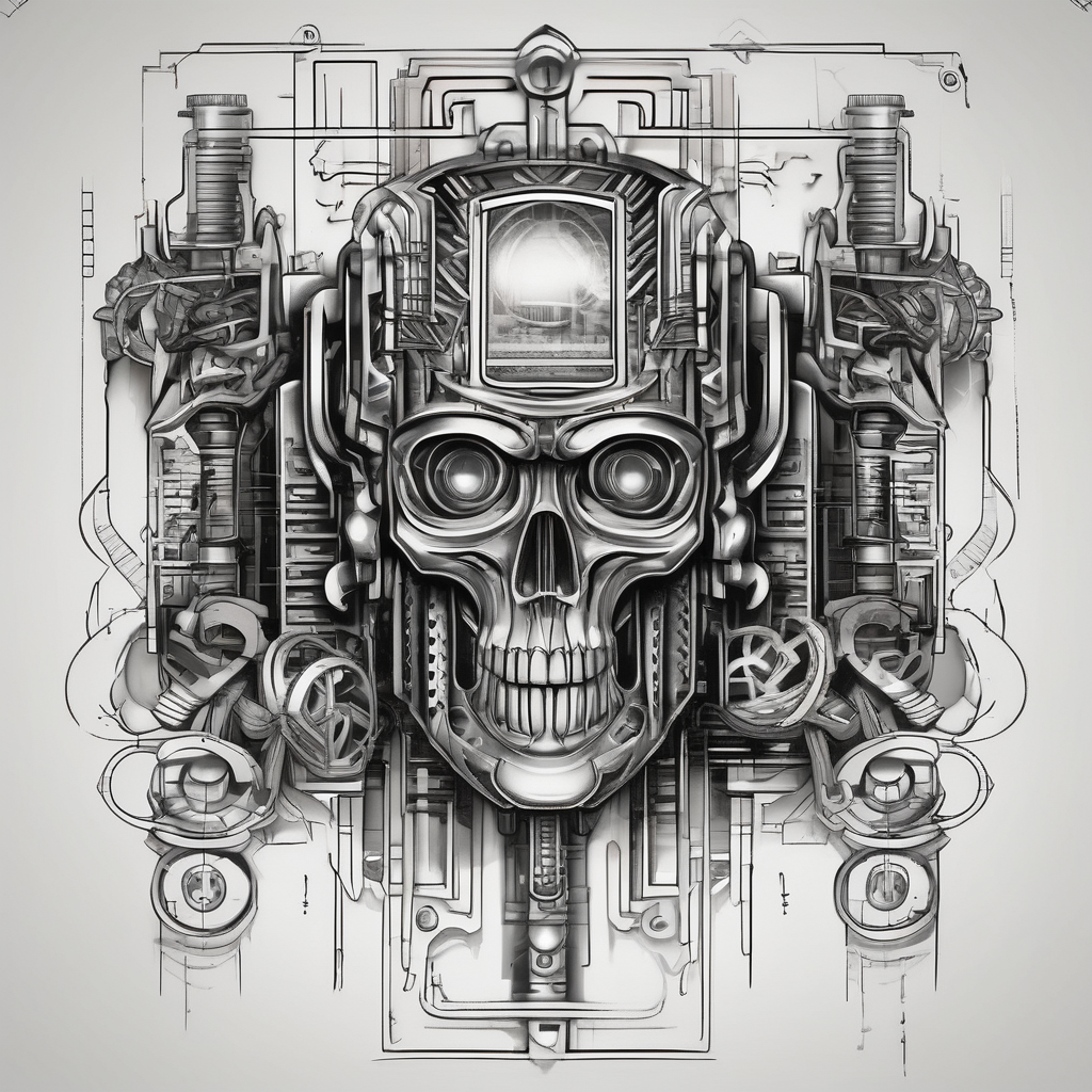 bionic machine architecture electronic design rotary-machine, AI-generated Old School tattoo design