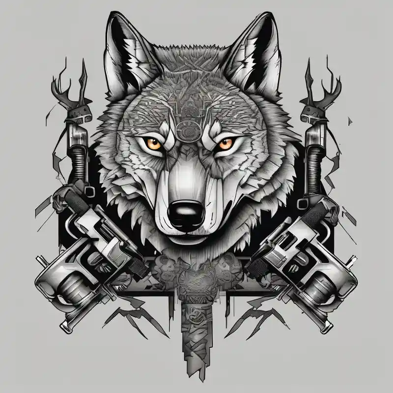 Wolf with machine gun – Blackwork, Black and white