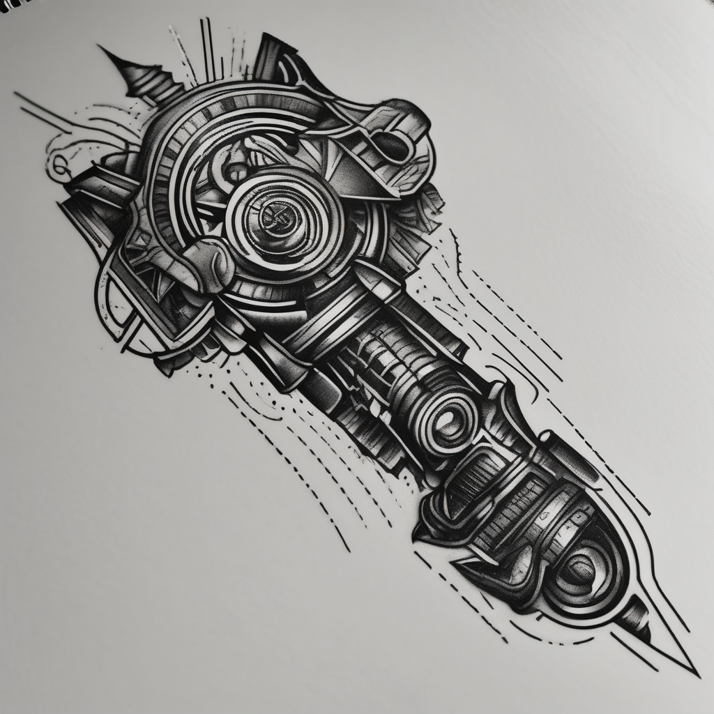 machine arm rotary-machine, AI-generated Blackwork tattoo design