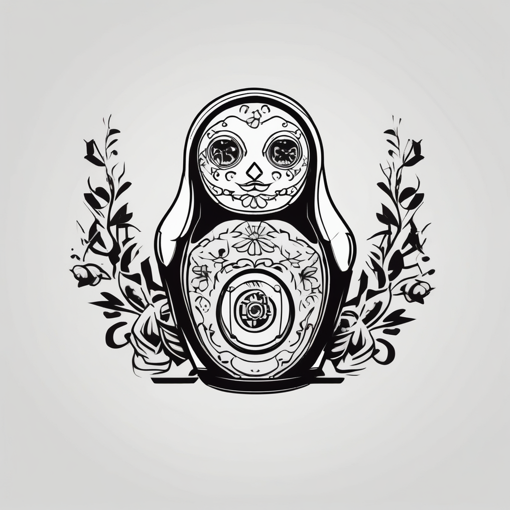 matryoshka with machine gun rotary-machine, AI-generated Minimalist tattoo design