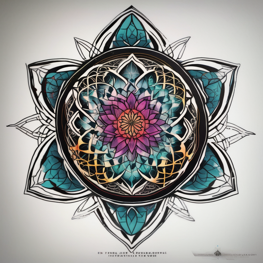 mandala with sacred flower of life in the middle sacred-art, design de tatouage Blackwork généré par IA
