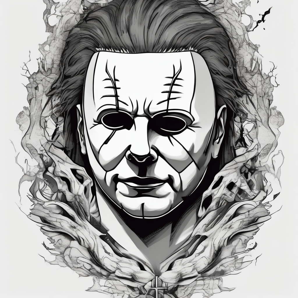 michael myers saint-michael, AI-generated Surreal tattoo design