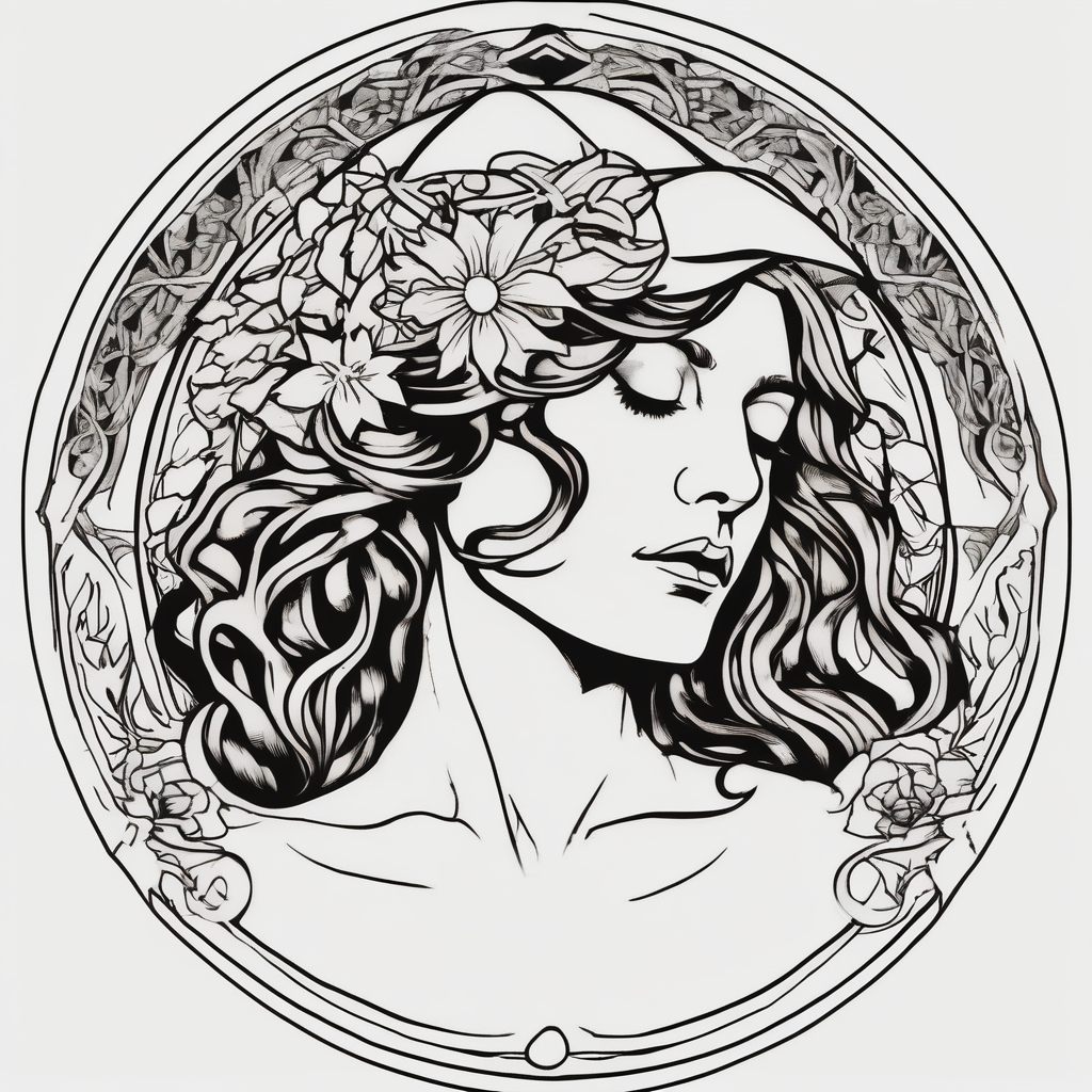 Florence from Florence and the machine as a saint in an art nouveau style similar to her dance fever album cover art saint-michael, AI-generated Minimalist tattoo design