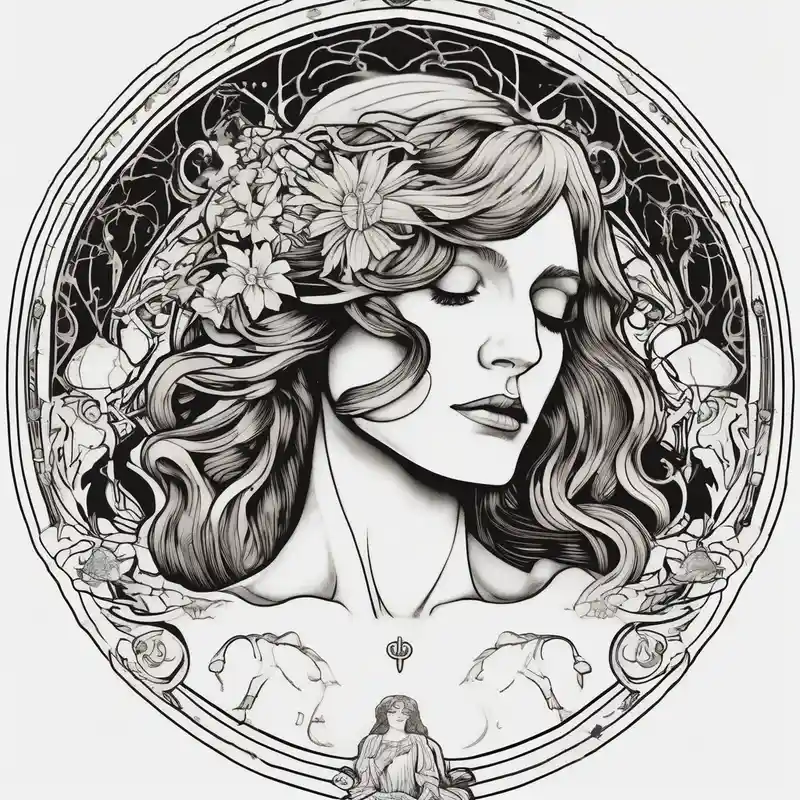 surreal style Wireless Tattoo Machine Tattoo Ideas in 2025 about Florence from Florence and the machine as a saint in an art nouveau style similar to her dance fever album cover art saint-michael and Florence from Florence and the machine as a saint in an art nouveau style similar to her dance fever album cover art saint-michael
