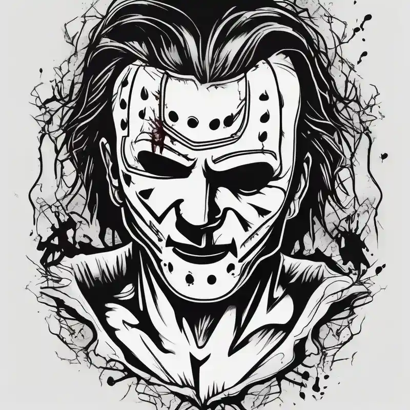 black and white style Ideas de tatuajes en tinta roja about Classic horror and with influence from Michael Myers