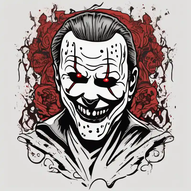 japanese style Ideas de tatuajes en tinta roja about Classic horror and with influence from Michael Myers