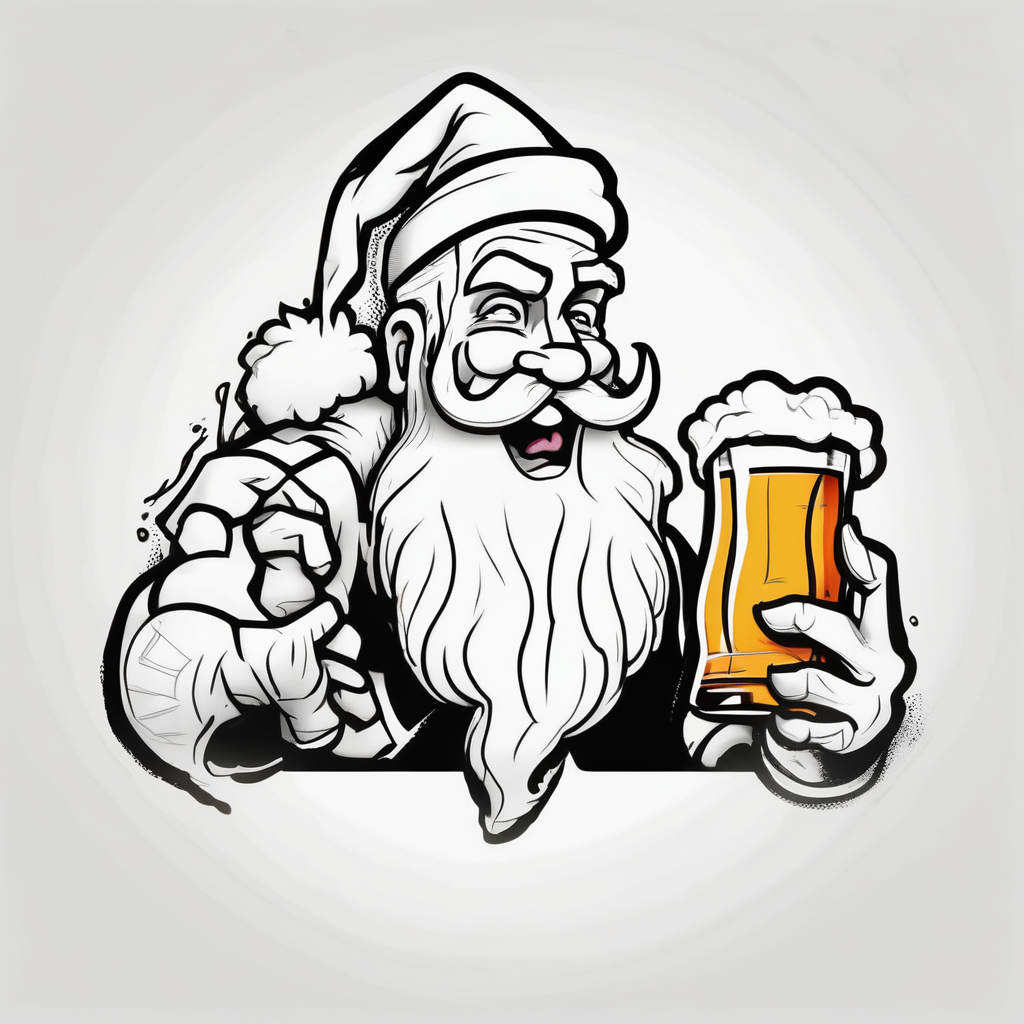 SANTA DRINKING A LARGE PINT OF BEER santa-muerte, AI-generated Cartoon tattoo design