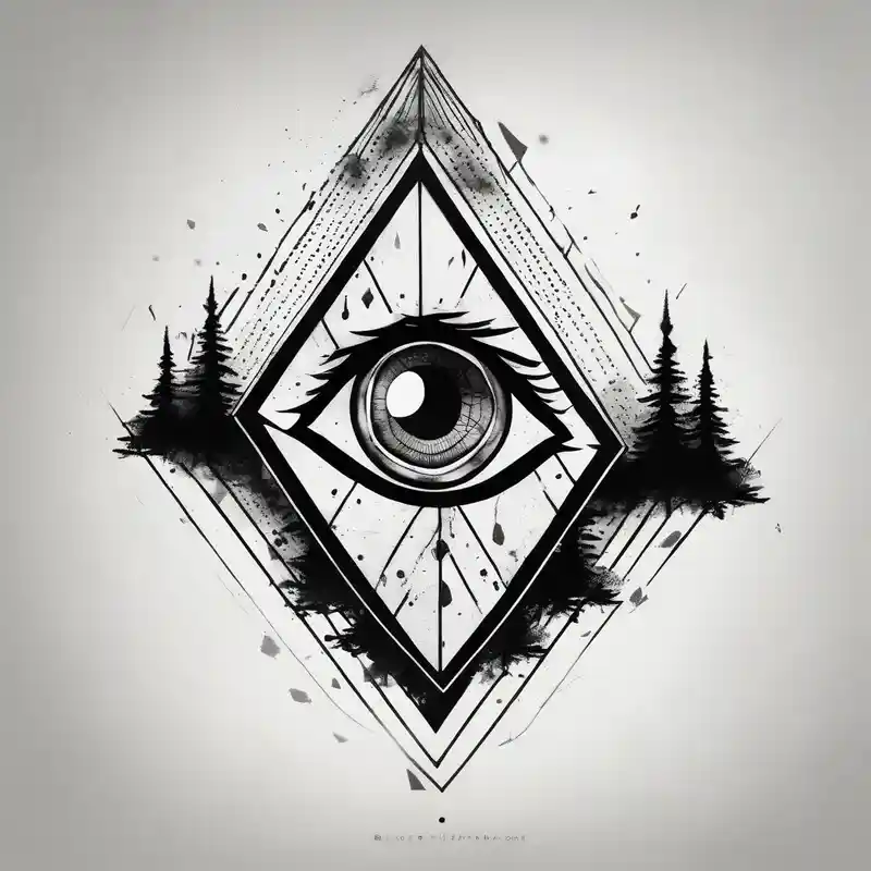 watercolor style Script Tattoo Designs and Styles about Pine trees with script. Add an eye inside of a diamond shape with dot work lines coming out from the eye. Add a planet. and Pine trees with script. Add an eye inside of a diamond shape with dot work lines coming out from the eye. Add a planet.