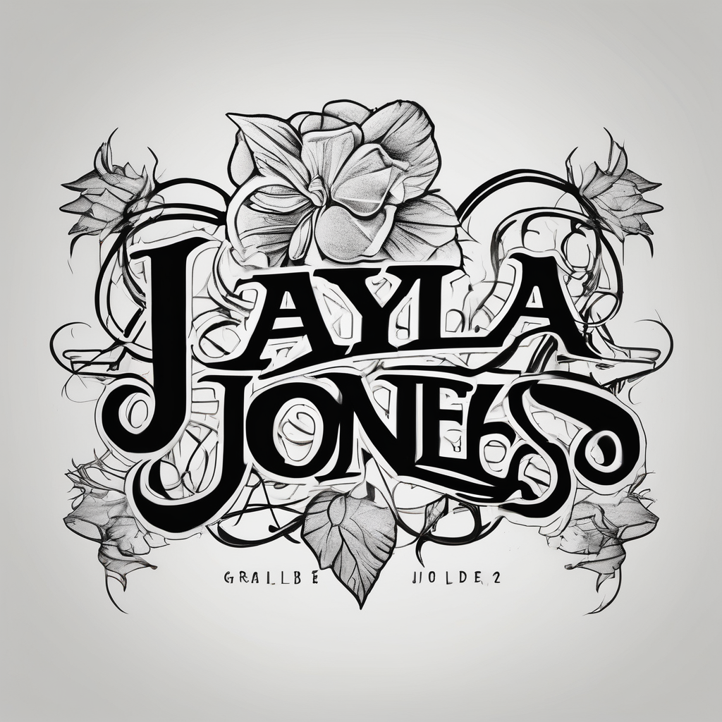 Script font Layla Jones(AIが生成した白黒スタイルのタトゥーデザイン)