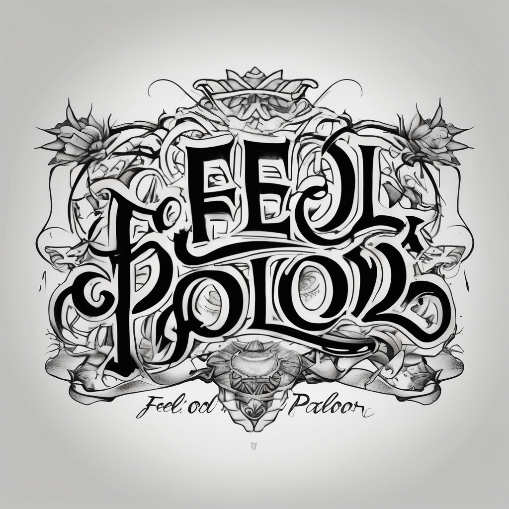 Feel good tattoo parlour written in script(AIが生成した白黒スタイルのタトゥーデザイン)