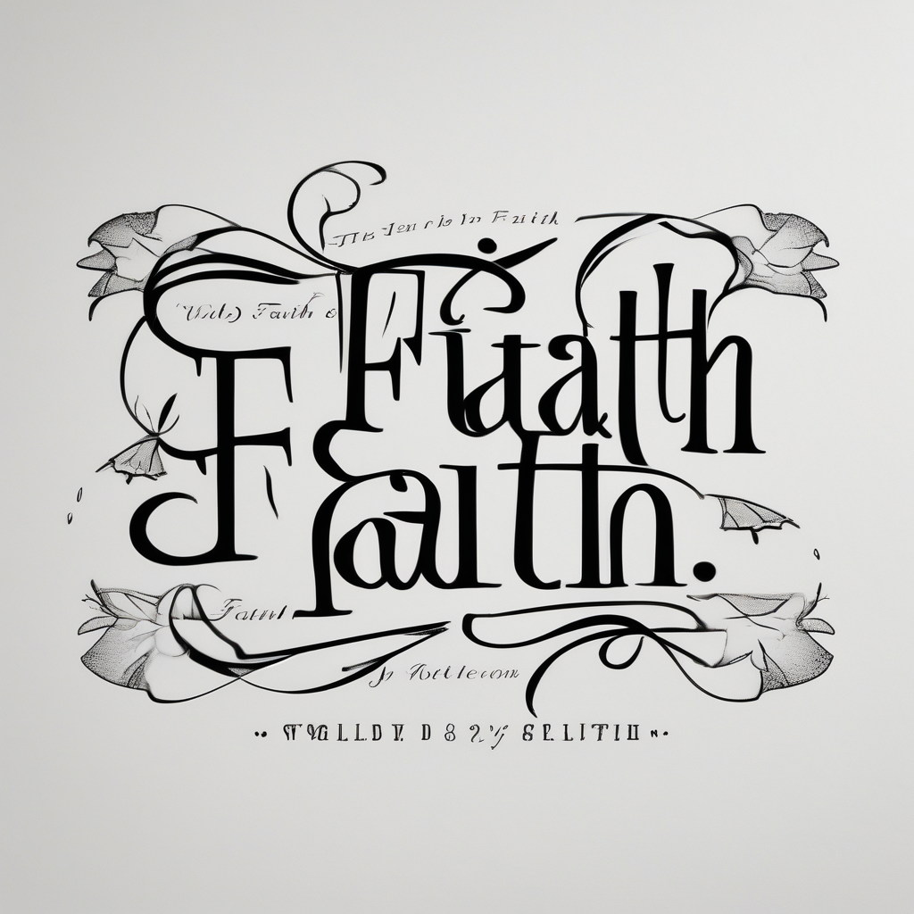 “walk by faith, not by sight” with an elegant script font. Integrate a subtle stairwell wrapping around the quote. This design captures the essence of the journey guided by faith.(AIが生成したドットワークスタイルのタトゥーデザイン)