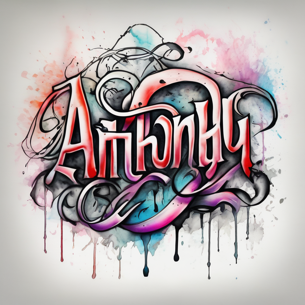 Chicano script lettering Anthony(AIが生成した水彩スタイルのタトゥーデザイン)