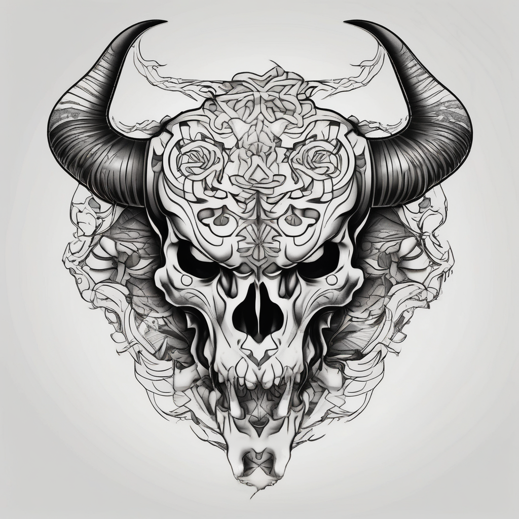 skull of a bull with a line frame, realistic, simple simple-for-men, design de tatouage Japonais généré par IA