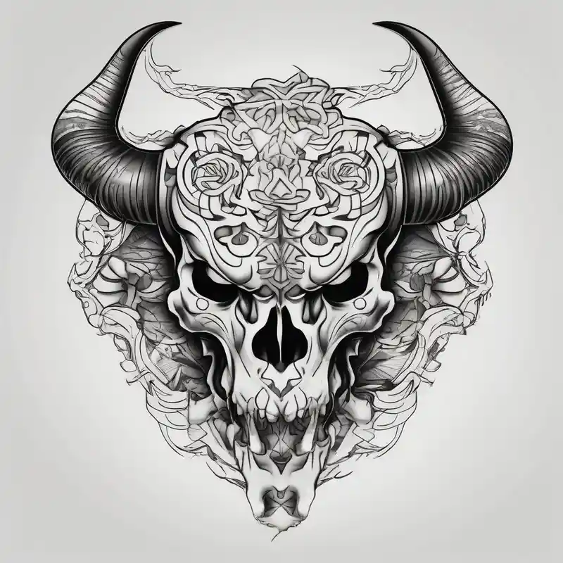 skull of a bull with a line frame, realistic, simple