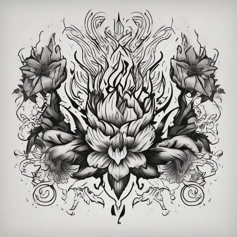 tongues of fire old school vintage simple traditional design with vintage flowers surrounding bold color simple