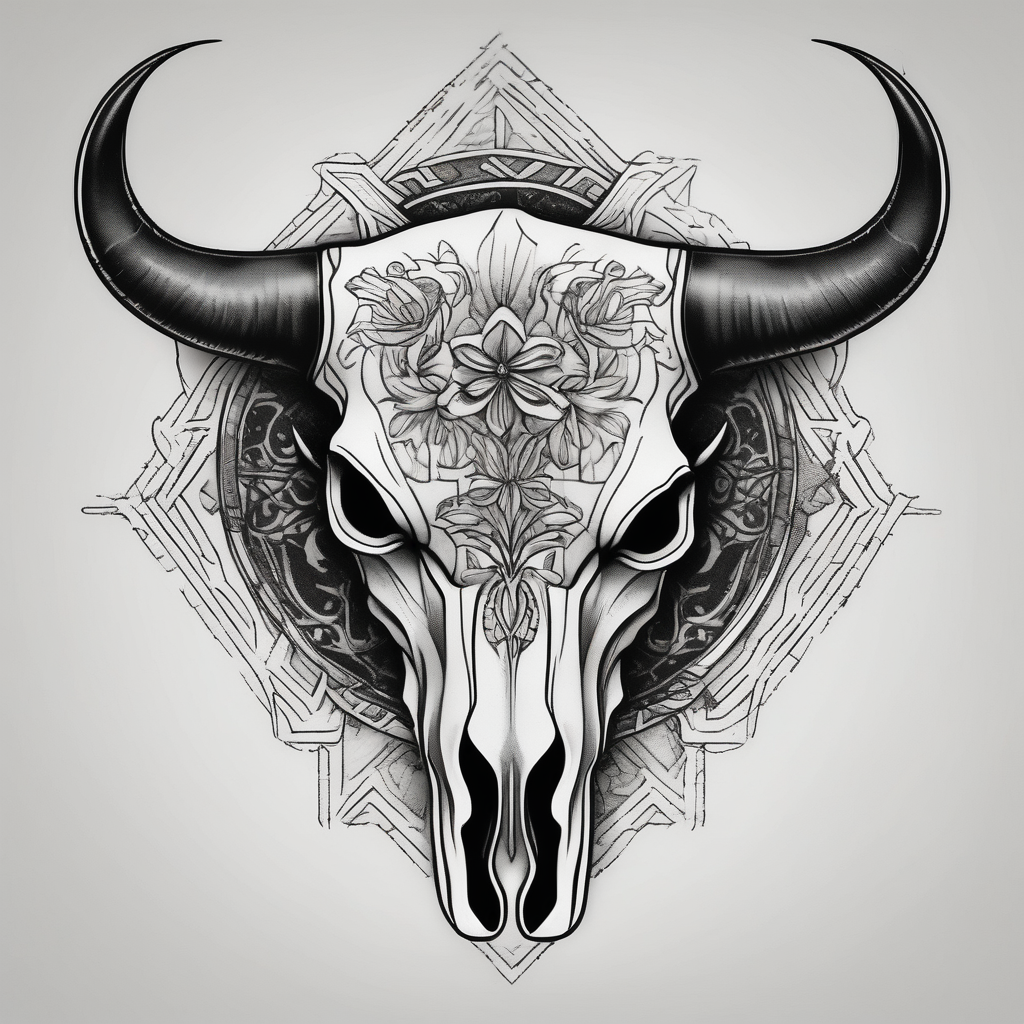 skull of a bull with a line frame, realistic, simple simple-for-men, design de tatouage Blackwork généré par IA