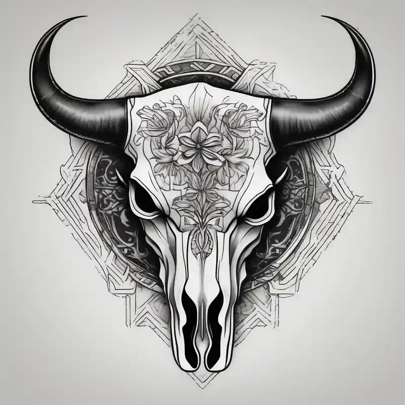 skull of a bull with a line frame, realistic, simple – Blackwork, Noir et blanc