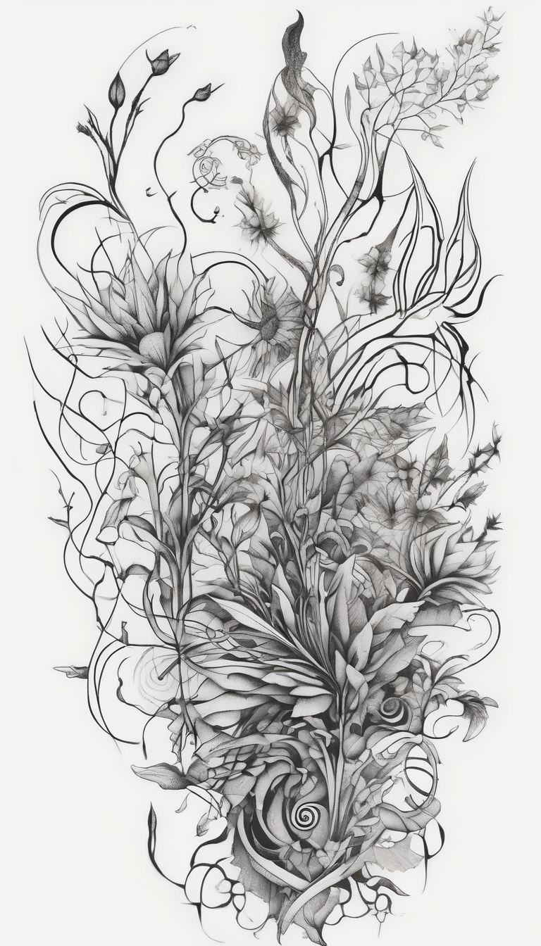 Simple, delicate, fine line, plant. Vertical simple-for-men, diseño de tatuaje Surrealista generado con IA