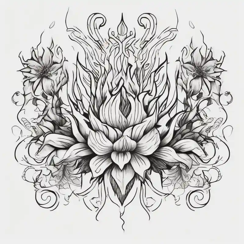 tongues of fire old school vintage simple traditional design with vintage flowers surrounding bold color simple – ミニマル, カラフル