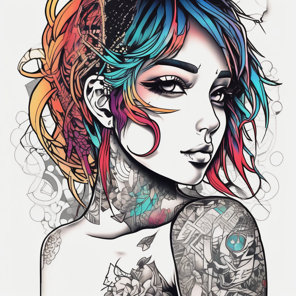 anime girl simple hand tattoo simple-for-men, diseño de tatuaje Dotwork generado con IA