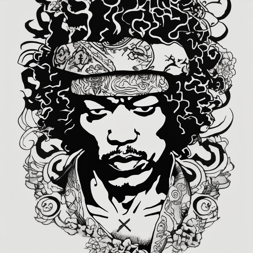 Jimi hendrix, simple, silhouette simple-for-men, AI-generated Japanese tattoo design