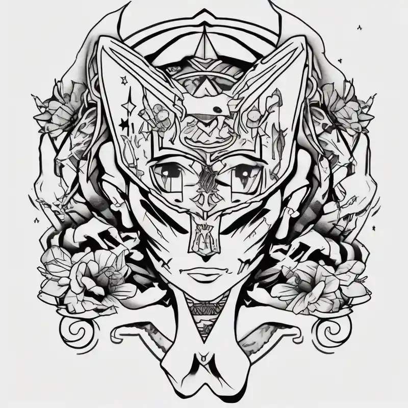 anime simple hand tattoo – Old school, Blanco y negro